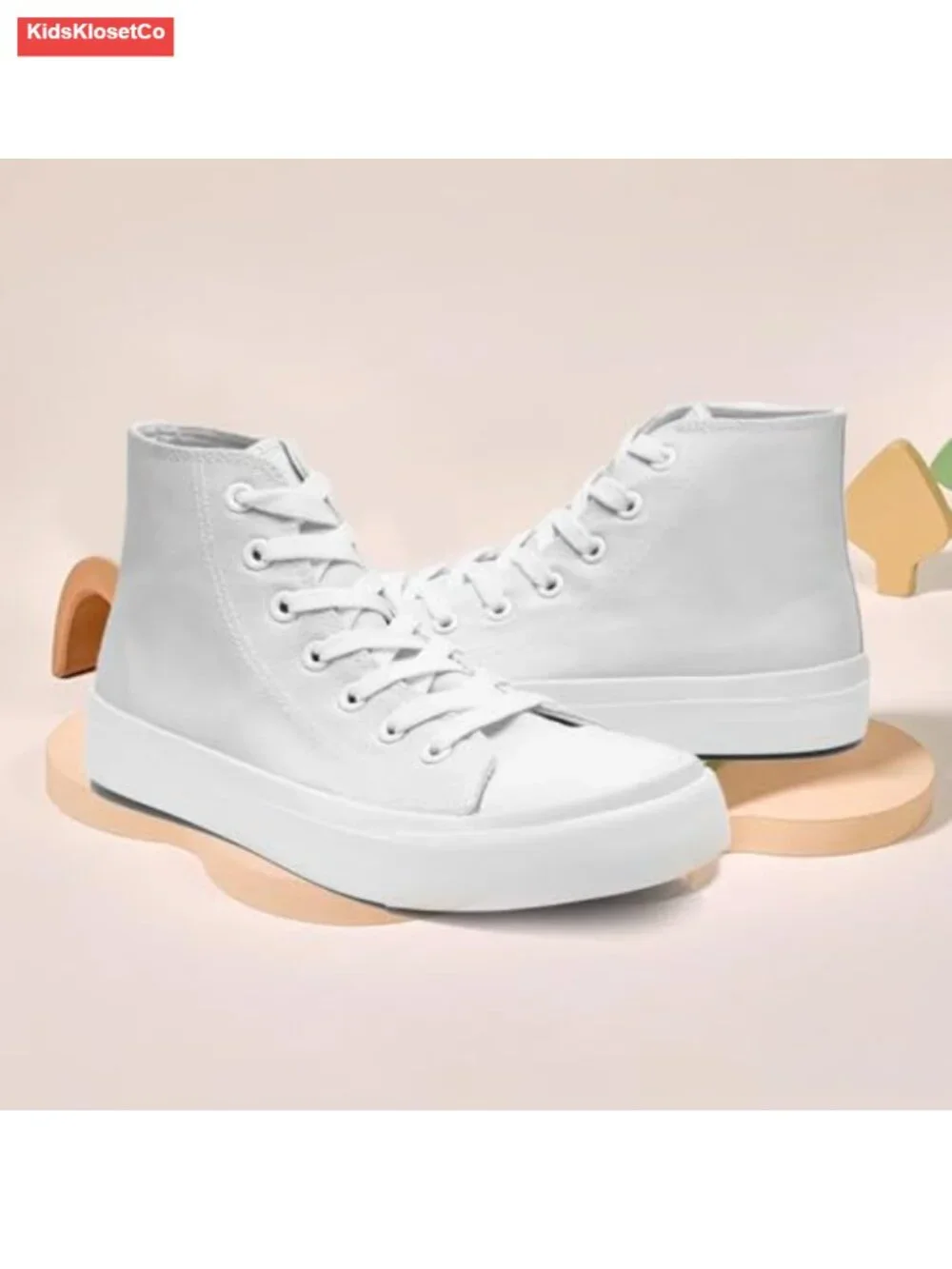 Kids Canvas High Top Sneakers Lace Up Casual Shoes Non-Slip Rubber Sole